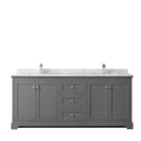 Wyndham Avery 80" Double Bathroom Vanity In Dark Gray White Carrara Marble Countertop Undermount Square Sinks and No Mirror WCV232380DKGCMUNSMXX