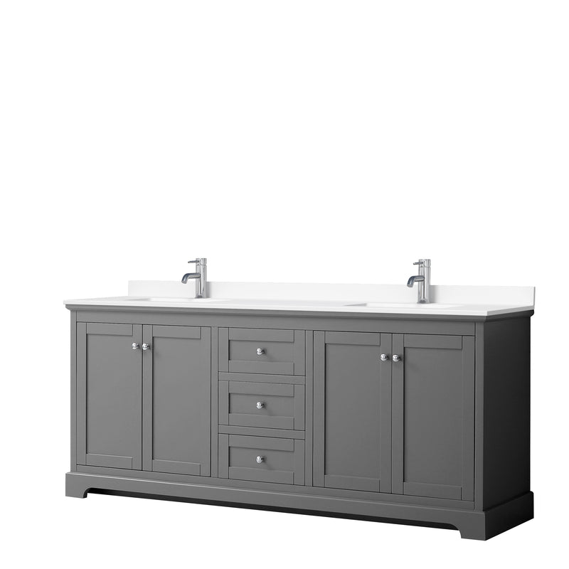 Wyndham Avery 80" Double Bathroom Vanity In Dark Gray White Cultured Marble Countertop Undermount Square Sinks And No Mirror WCV232380DKGWCUNSMXX