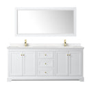 Wyndham Avery 80" Double Bathroom Vanity In White Light-Vein Carrara Cultured Marble Countertop Undermount Square Sinks Brushed Gold Trims and 70" Mirror WCV232380DWGC2UNSM70