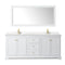 Wyndham Avery 80" Double Bathroom Vanity In White Light-Vein Carrara Cultured Marble Countertop Undermount Square Sinks Brushed Gold Trims and 70" Mirror WCV232380DWGC2UNSM70