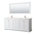 Wyndham Avery 80" Double Bathroom Vanity In White Light-Vein Carrara Cultured Marble Countertop Undermount Square Sinks Brushed Gold Trims And 70" Mirror WCV232380DWGC2UNSM70