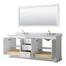 Wyndham Avery 80" Double Bathroom Vanity In White White Carrara Marble Countertop Undermount Oval Sinks Brushed Gold Trims and 70" Mirror WCV232380DWGCMUNOM70