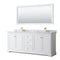 Wyndham Avery 80" Double Bathroom Vanity In White White Carrara Marble Countertop Undermount Square Sinks Brushed Gold Trims And 70" Mirror WCV232380DWGCMUNSM70