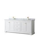 Wyndham Avery 80" Double Bathroom Vanity In White White Carrara Marble Countertop Undermount Square Sinks Brushed Gold Trims And No Mirror WCV232380DWGCMUNSMXX