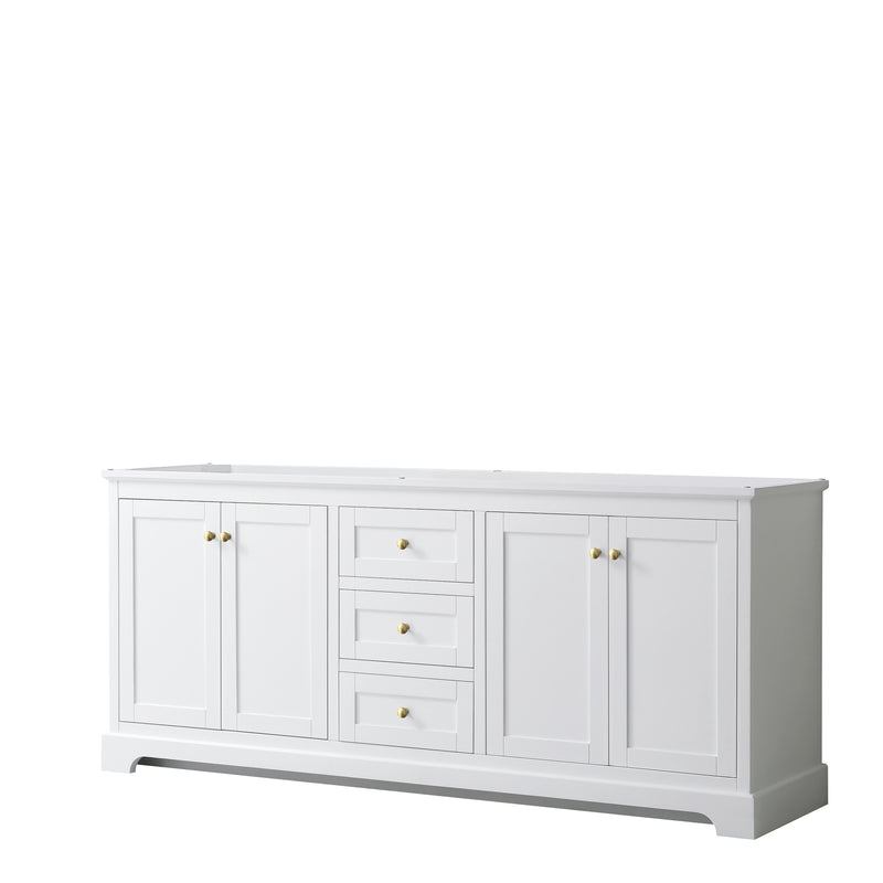 Wyndham Avery 80" Double Bathroom Vanity In White No Countertop No Sinks Brushed Gold Trims And No Mirror WCV232380DWGCXSXXMXX