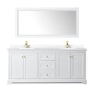 Wyndham Avery 80" Double Bathroom Vanity In White White Cultured Marble Countertop Undermount Square Sinks Brushed Gold Trims and No Mirror WCV232380DWGWCUNSMXX