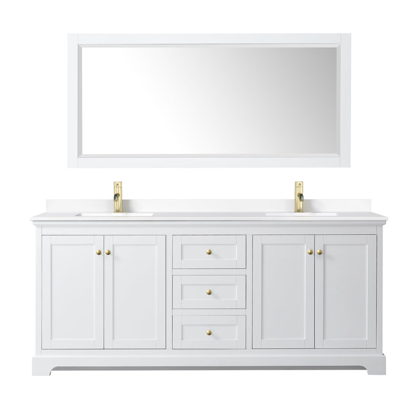 Wyndham Avery 80" Double Bathroom Vanity In White White Cultured Marble Countertop Undermount Square Sinks Brushed Gold Trims and No Mirror WCV232380DWGWCUNSMXX