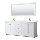 Wyndham Avery 80" Double Bathroom Vanity In White White Cultured Marble Countertop Undermount Square Sinks Brushed Gold Trims And 70" Mirror WCV232380DWGWCUNSM70