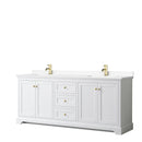 Wyndham Avery 80" Double Bathroom Vanity In White White Cultured Marble Countertop Undermount Square Sinks Brushed Gold Trims And No Mirror WCV232380DWGWCUNSMXX