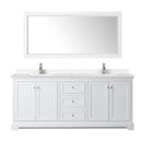 Wyndham Avery 80" Double Bathroom Vanity In White Light-Vein Carrara Cultured Marble Countertop Undermount Square Sinks and No Mirror WCV232380DWHC2UNSMXX