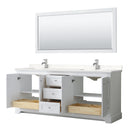 Wyndham Avery 80" Double Bathroom Vanity In White Light-Vein Carrara Cultured Marble Countertop Undermount Square Sinks and 70" Mirror WCV232380DWHC2UNSM70