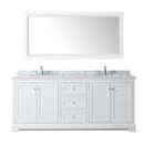 Wyndham Avery 80" Double Bathroom Vanity In White White Carrara Marble Countertop Undermount Oval Sinks and 70" Mirror WCV232380DWHCMUNOM70