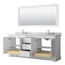 Wyndham Avery 80" Double Bathroom Vanity In White White Carrara Marble Countertop Undermount Oval Sinks and 70" Mirror WCV232380DWHCMUNOM70