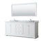 Wyndham Avery 80" Double Bathroom Vanity In White White Carrara Marble Countertop Undermount Oval Sinks And 70" Mirror WCV232380DWHCMUNOM70