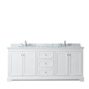 Wyndham Avery 80" Double Bathroom Vanity In White White Carrara Marble Countertop Undermount Oval Sinks and No Mirror WCV232380DWHCMUNOMXX