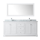 Wyndham Avery 80" Double Bathroom Vanity In White White Carrara Marble Countertop Undermount Square Sinks and 70" Mirror WCV232380DWHCMUNSM70