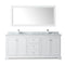 Wyndham Avery 80" Double Bathroom Vanity In White White Carrara Marble Countertop Undermount Square Sinks and 70" Mirror WCV232380DWHCMUNSM70