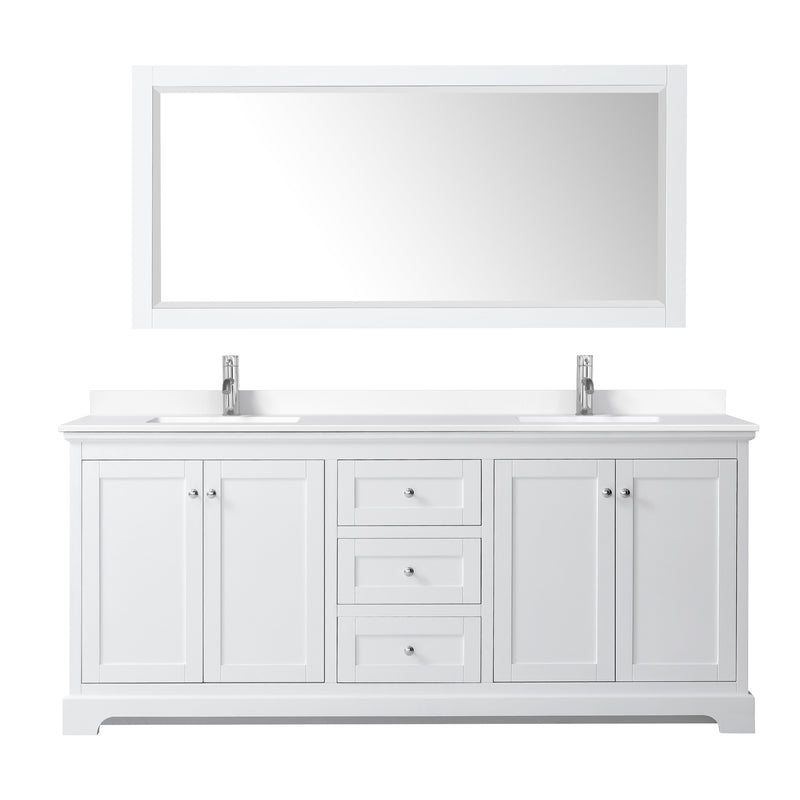 Wyndham Avery 80" Double Bathroom Vanity In White White Cultured Marble Countertop Undermount Square Sinks and No Mirror WCV232380DWHWCUNSMXX