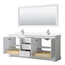 Wyndham Avery 80" Double Bathroom Vanity In White White Cultured Marble Countertop Undermount Square Sinks and 70" Mirror WCV232380DWHWCUNSM70