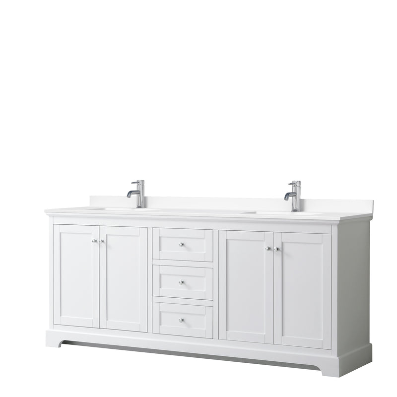 Wyndham Avery 80" Double Bathroom Vanity In White White Cultured Marble Countertop Undermount Square Sinks And No Mirror WCV232380DWHWCUNSMXX