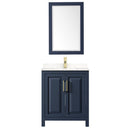 Wyndham Daria 30" Single Bathroom Vanity In Dark Blue Light-Vein Carrara Cultured Marble Countertop Undermount Square Sink and 24" Mirror WCV252530SBLC2UNSM24