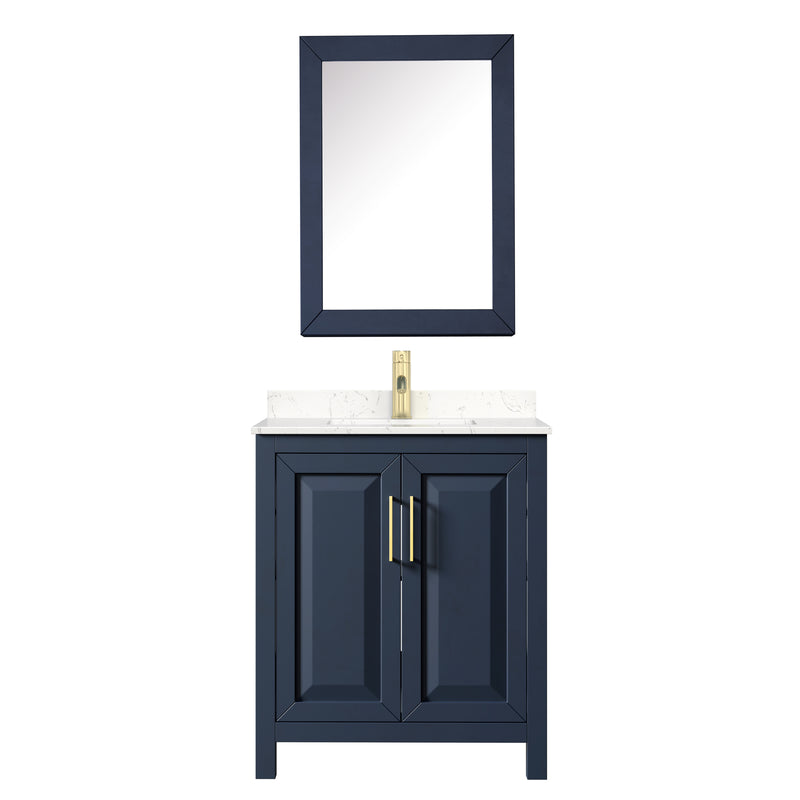 Wyndham Daria 30" Single Bathroom Vanity In Dark Blue Light-Vein Carrara Cultured Marble Countertop Undermount Square Sink and Medicine Cabinet WCV252530SBLC2UNSMED