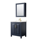 Wyndham Daria 30" Single Bathroom Vanity In Dark Blue Light-Vein Carrara Cultured Marble Countertop Undermount Square Sink And Medicine Cabinet WCV252530SBLC2UNSMED