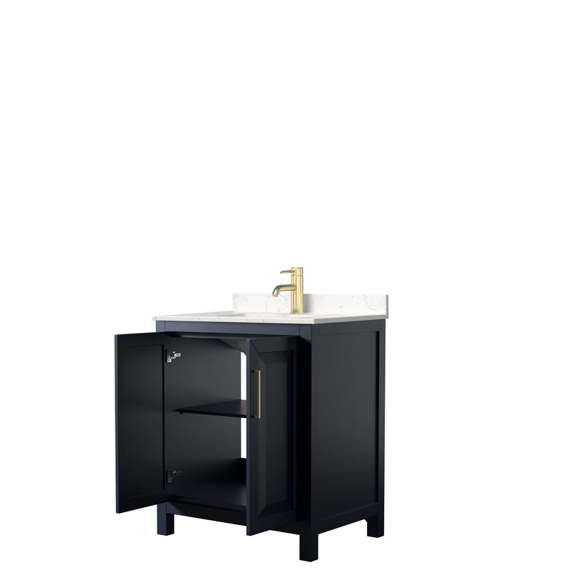 Wyndham Daria 30" Single Bathroom Vanity In Dark Blue Light-Vein Carrara Cultured Marble Countertop Undermount Square Sink and No Mirror WCV252530SBLC2UNSMXX