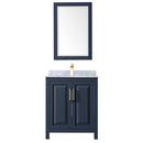 Wyndham Daria 30" Single Bathroom Vanity In Dark Blue White Carrara Marble Countertop Undermount Square Sink and 24" Mirror WCV252530SBLCMUNSM24