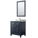 Wyndham Daria 30" Single Bathroom Vanity In Dark Blue White Carrara Marble Countertop Undermount Square Sink And 24" Mirror WCV252530SBLCMUNSM24