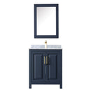 Wyndham Daria 30" Single Bathroom Vanity In Dark Blue White Carrara Marble Countertop Undermount Square Sink and Medicine Cabinet WCV252530SBLCMUNSMED