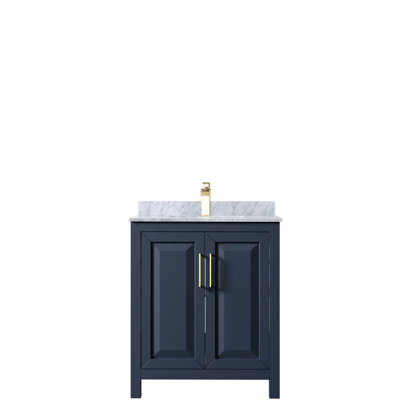 Wyndham Daria 30" Single Bathroom Vanity In Dark Blue White Carrara Marble Countertop Undermount Square Sink and No Mirror WCV252530SBLCMUNSMXX