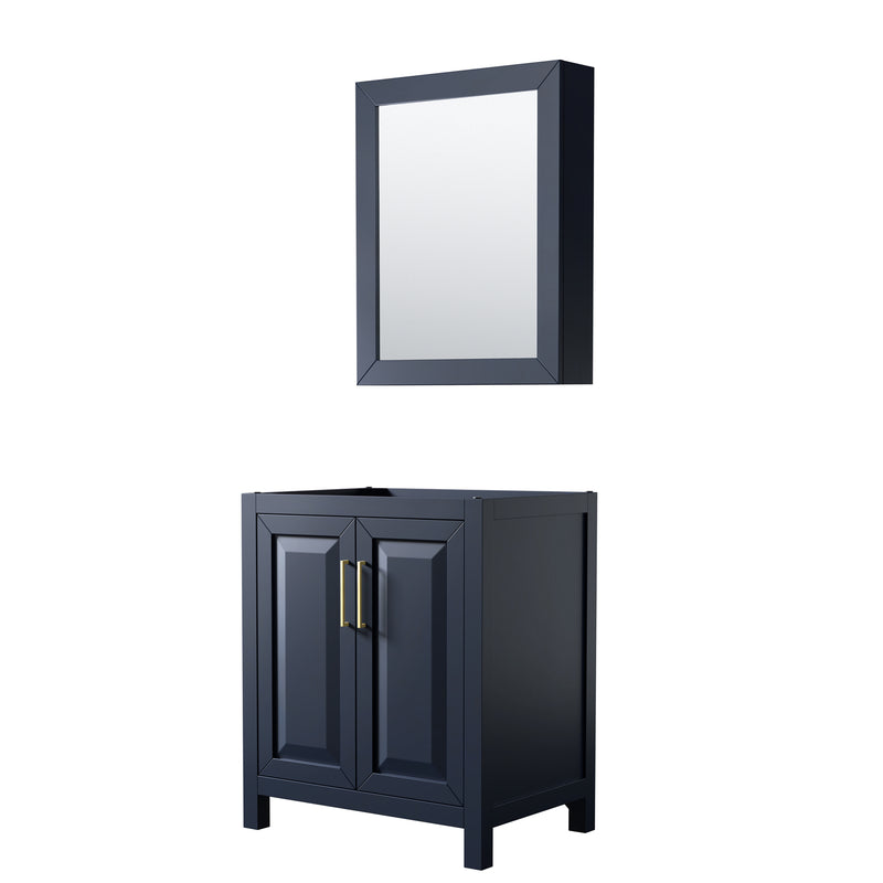 Wyndham Daria 30" Single Bathroom Vanity In Dark Blue No Countertop No Sink And Medicine Cabinet WCV252530SBLCXSXXMED