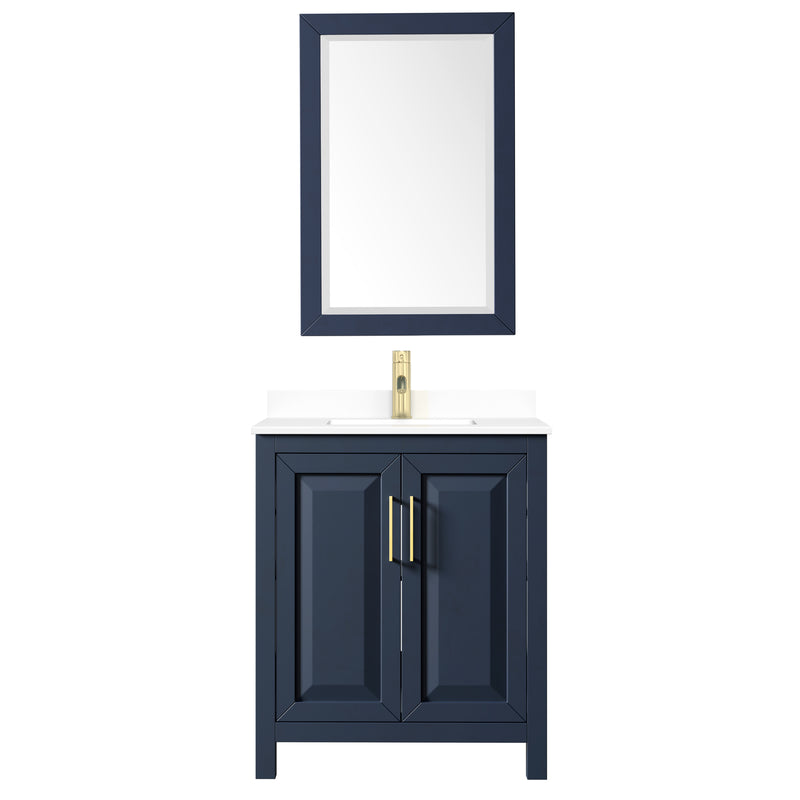 Wyndham Daria 30" Single Bathroom Vanity In Dark Blue White Cultured Marble Countertop Undermount Square Sink and 24" Mirror WCV252530SBLWCUNSM24