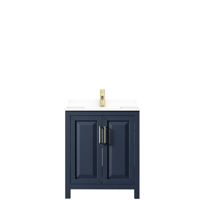 Wyndham Daria 30" Single Bathroom Vanity In Dark Blue White Cultured Marble Countertop Undermount Square Sink and No Mirror WCV252530SBLWCUNSMXX