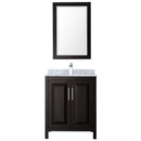 Wyndham Daria 30" Single Bathroom Vanity In Dark Espresso White Carrara Marble Countertop Undermount Square Sink and 24" Mirror WCV252530SDECMUNSM24