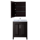 Wyndham Daria 30" Single Bathroom Vanity In Dark Espresso White Carrara Marble Countertop Undermount Square Sink and Medicine Cabinet WCV252530SDECMUNSMED