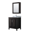 Wyndham Daria 30" Single Bathroom Vanity In Dark Espresso White Carrara Marble Countertop Undermount Square Sink And Medicine Cabinet WCV252530SDECMUNSMED