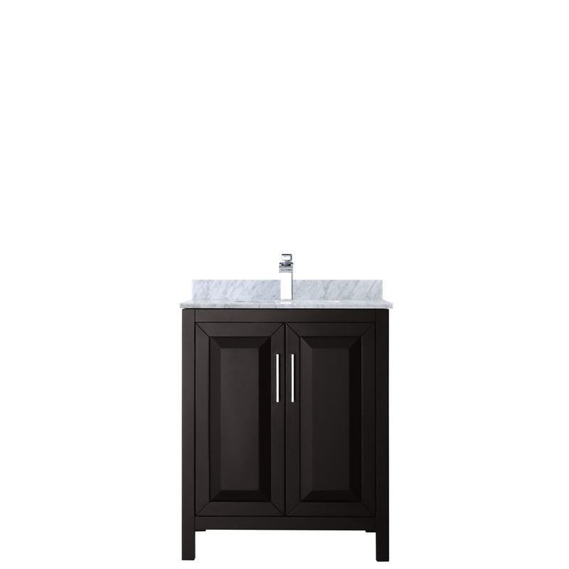 Wyndham Daria 30" Single Bathroom Vanity In Dark Espresso White Carrara Marble Countertop Undermount Square Sink and No Mirror WCV252530SDECMUNSMXX