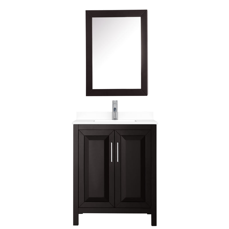 Wyndham Daria 30" Single Bathroom Vanity In Dark Espresso White Cultured Marble Countertop Undermount Square Sink and Medicine Cabinet WCV252530SDEWCUNSMED