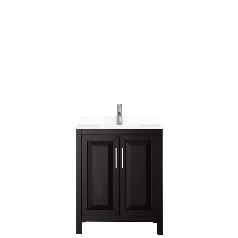 Wyndham Daria 30" Single Bathroom Vanity In Dark Espresso White Cultured Marble Countertop Undermount Square Sink and No Mirror WCV252530SDEWCUNSMXX