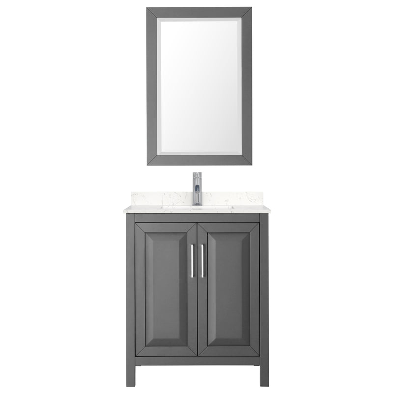 Wyndham Daria 30" Single Bathroom Vanity In Dark Gray Light-Vein Carrara Cultured Marble Countertop Undermount Square Sink and 24" Mirror WCV252530SKGC2UNSM24