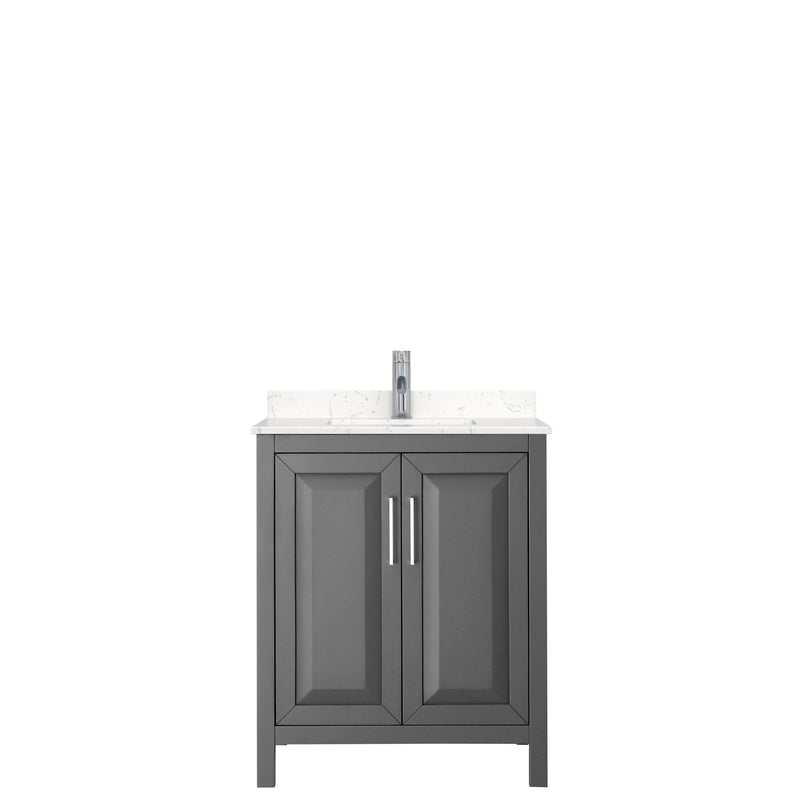 Wyndham Daria 30" Single Bathroom Vanity In Dark Gray Light-Vein Carrara Cultured Marble Countertop Undermount Square Sink and No Mirror WCV252530SKGC2UNSMXX