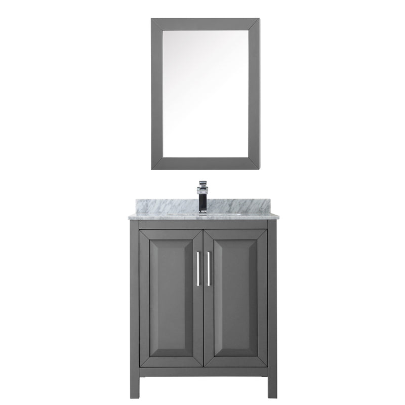 Wyndham Daria 30" Single Bathroom Vanity In Dark Gray White Carrara Marble Countertop Undermount Square Sink and Medicine Cabinet WCV252530SKGCMUNSMED