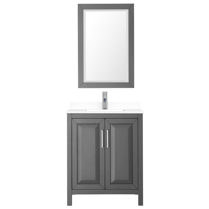 Wyndham Daria 30" Single Bathroom Vanity In Dark Gray White Cultured Marble Countertop Undermount Square Sink and 24" Mirror WCV252530SKGWCUNSM24