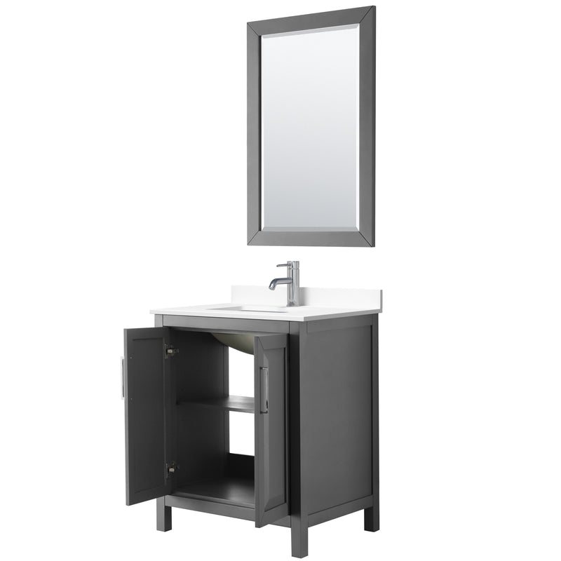 Wyndham Daria 30" Single Bathroom Vanity In Dark Gray White Cultured Marble Countertop Undermount Square Sink and 24" Mirror WCV252530SKGWCUNSM24