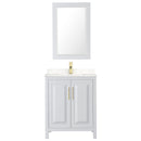 Wyndham Daria 30" Single Bathroom Vanity In White Light-Vein Carrara Cultured Marble Countertop Undermount Square Sink Brushed Gold Trims and 24" Mirror WCV252530SWGC2UNSM24