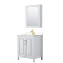 Wyndham Daria 30" Single Bathroom Vanity In White Light-Vein Carrara Cultured Marble Countertop Undermount Square Sink Brushed Gold Trims And Medicine Cabinet WCV252530SWGC2UNSMED