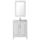 Wyndham Daria 30" Single Bathroom Vanity In White White Carrara Marble Countertop Undermount Square Sink Brushed Gold Trims and 24" Mirror WCV252530SWGCMUNSM24