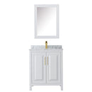 Wyndham Daria 30" Single Bathroom Vanity In White White Carrara Marble Countertop Undermount Square Sink Brushed Gold Trims and Medicine Cabinet WCV252530SWGCMUNSMED